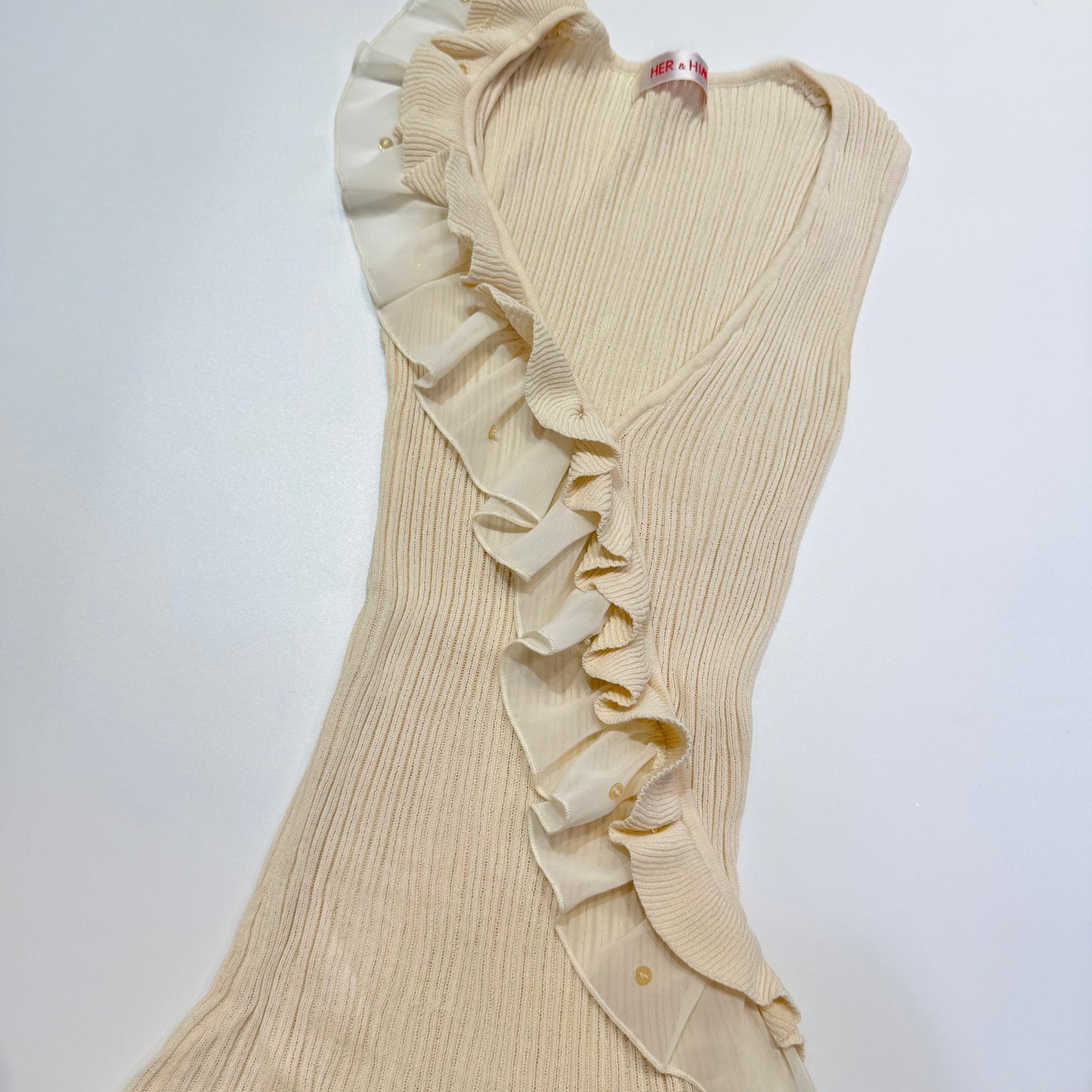 Ivory embroidered ruffle v-neck knit top