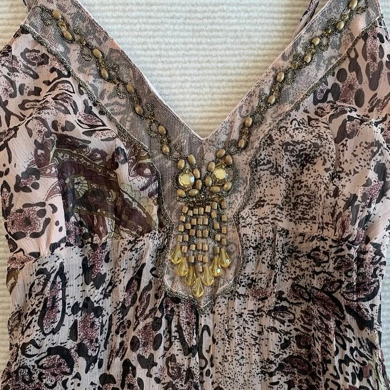 Paisley leopard print embroidered tank
