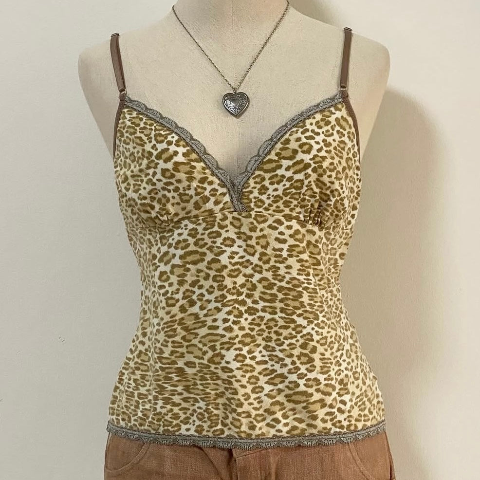 Brown leopard print lace tank