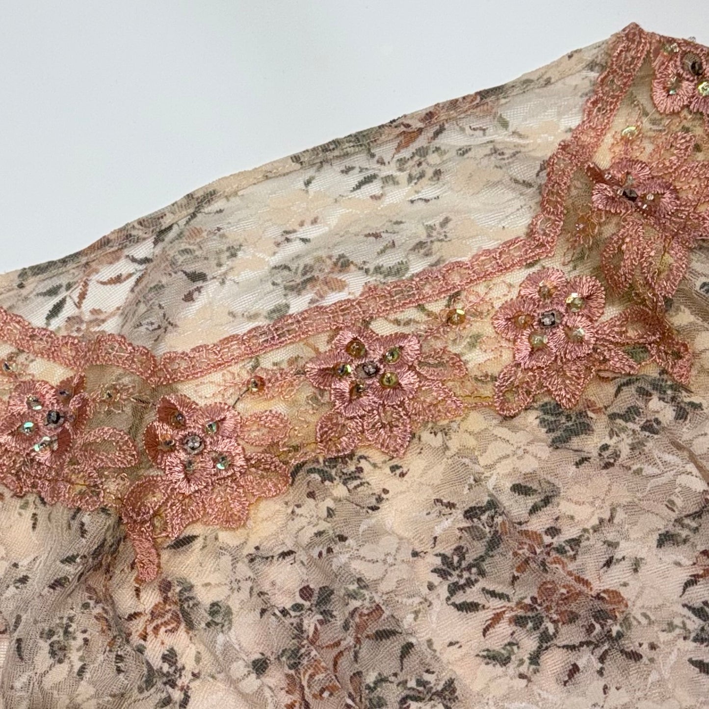 Beige embroidered floral lace long sleeve