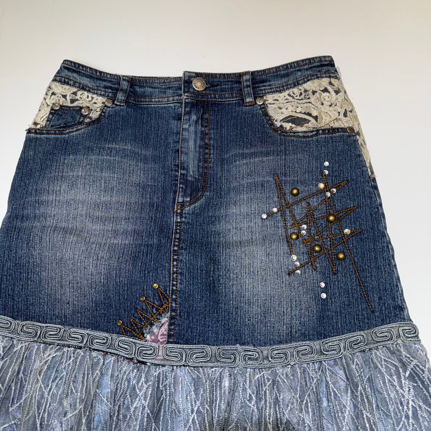 Lace butterfly denim skirt
