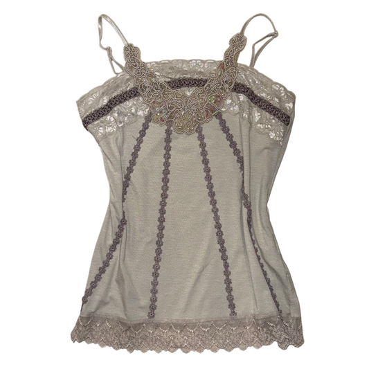 Axes grey embroidered lace tank