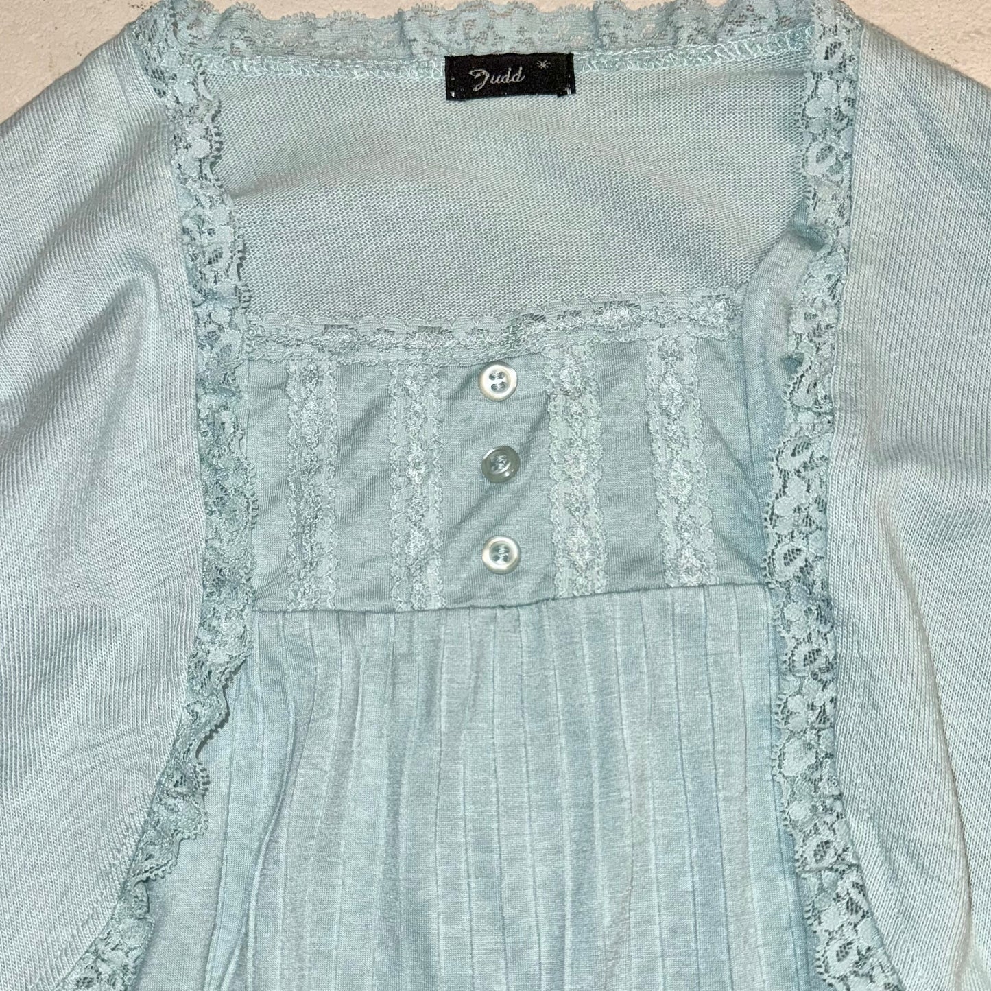 Baby blue lace trim layered long sleeve