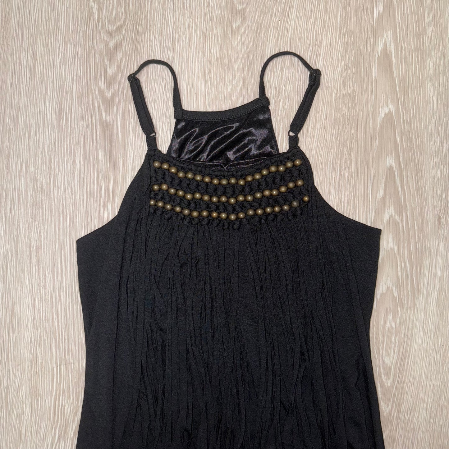 Super cool black rivet fringe dress
