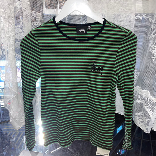 Stussy green striped long sleeve