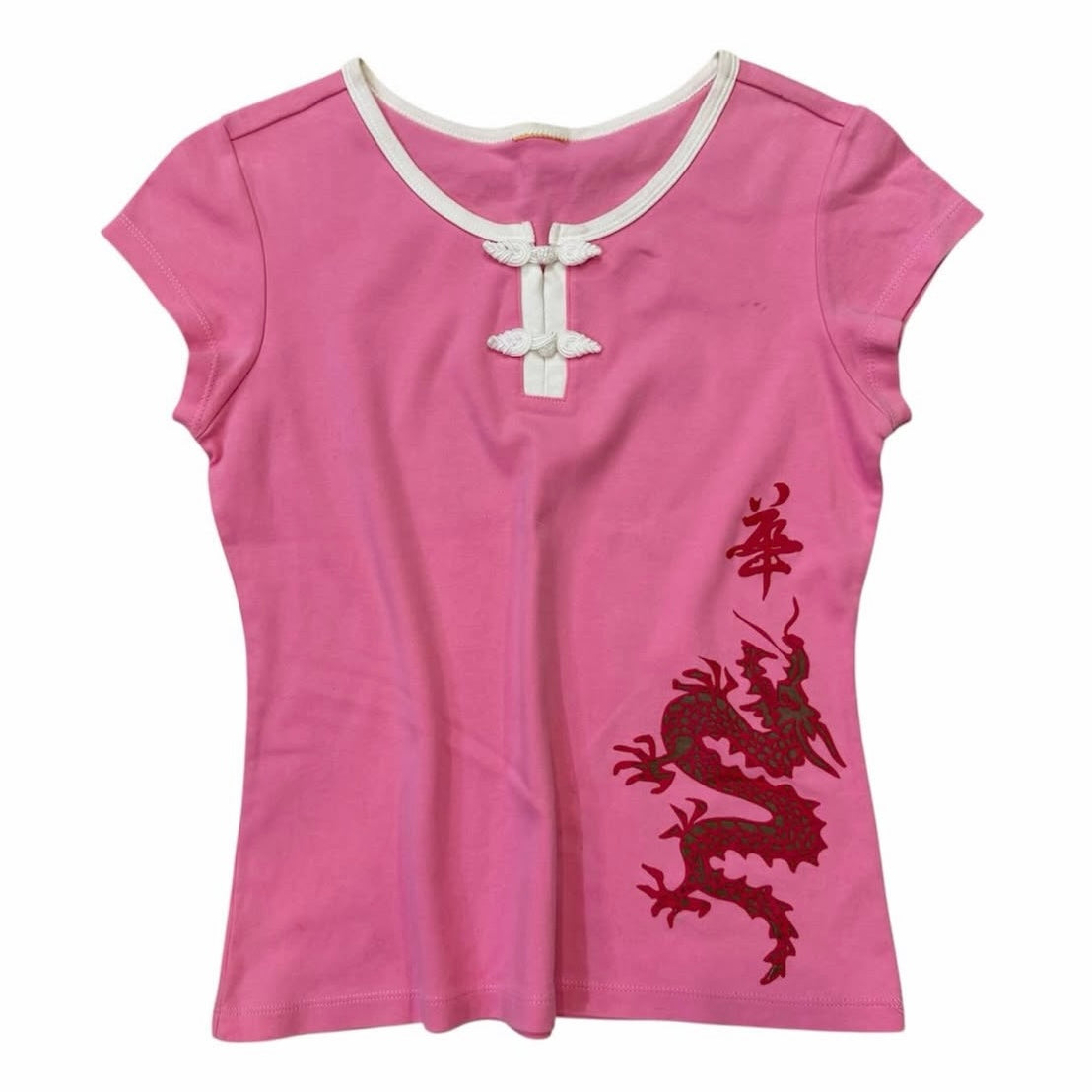 Pink dragon top with chinese button detail