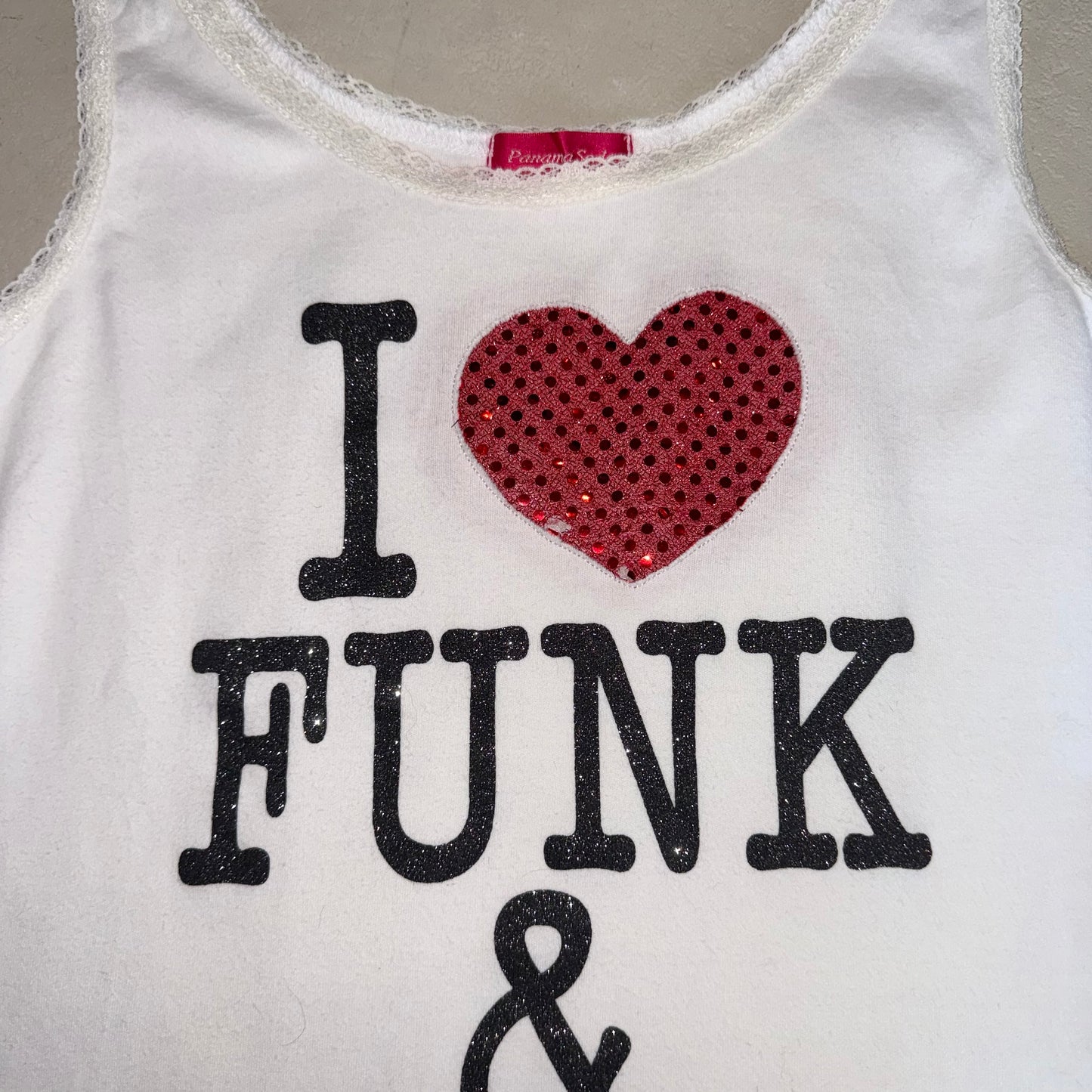 “I love Funk & Blues” white lace tank
