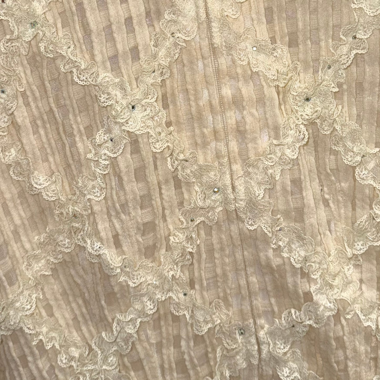 Ivory lace rhinestones zipper shirt