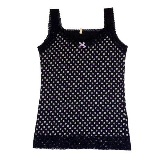Black polka dot lace trim tank