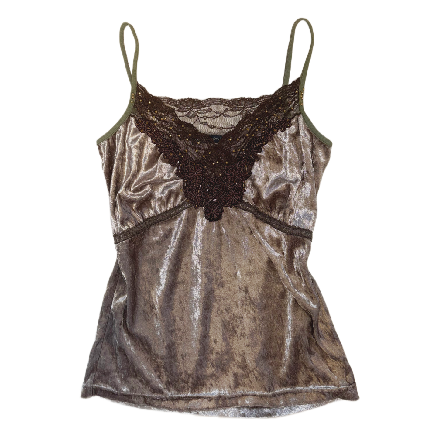 Brown velvet embroidered lace top