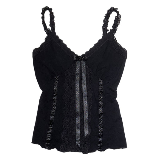 Black lace tank with polka dot ribbon