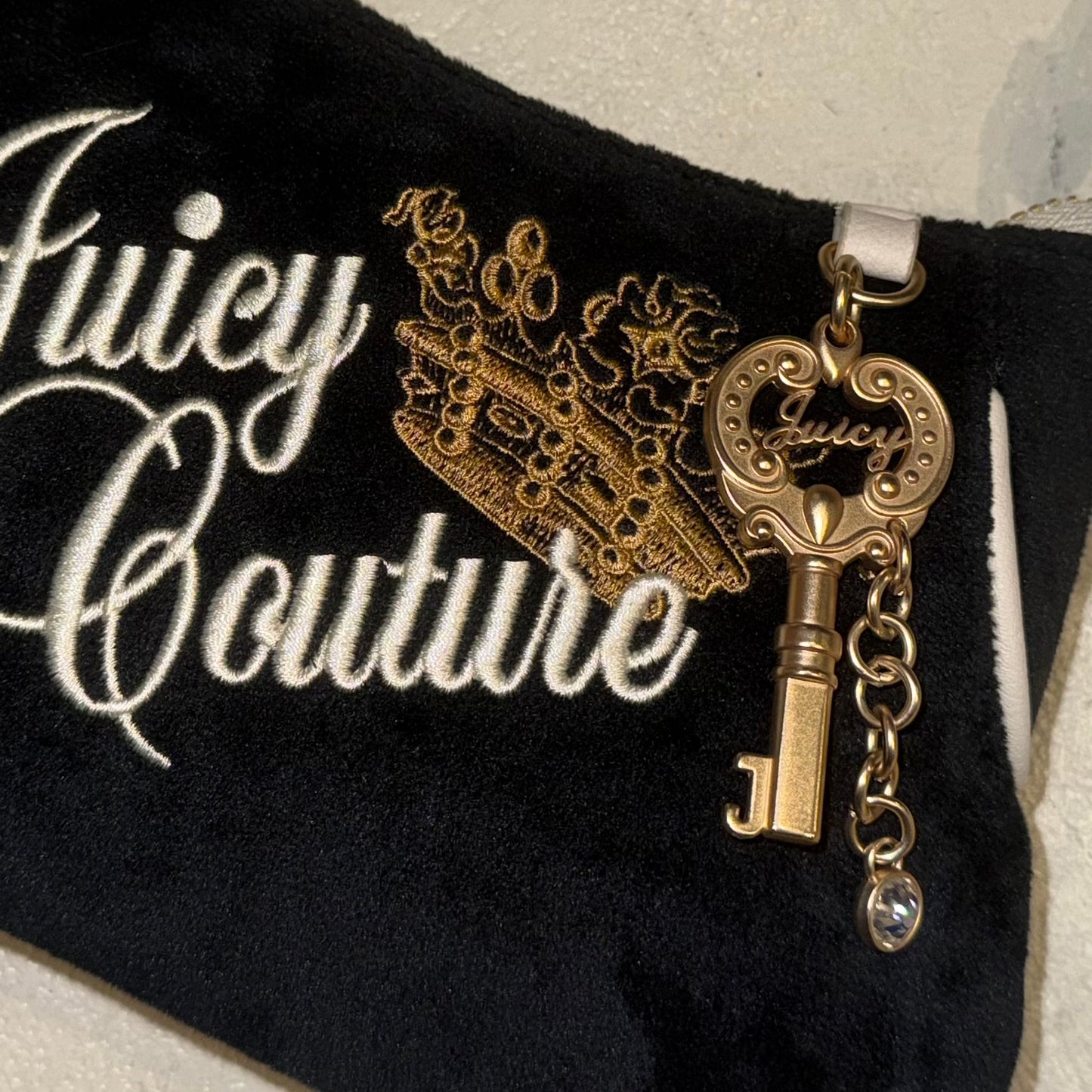 Juicy Couture black velvet adorable shoulder bag with keychain
