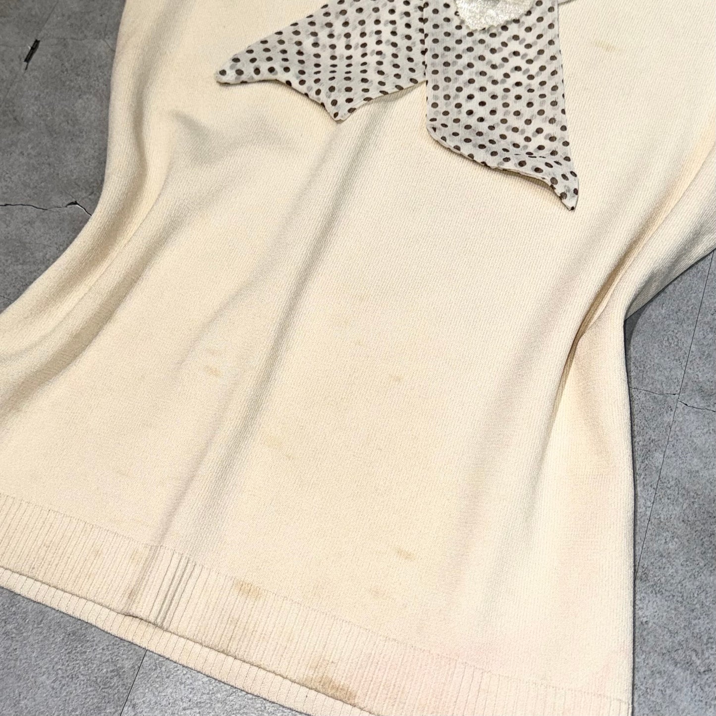 Polka dot soft cream knit top