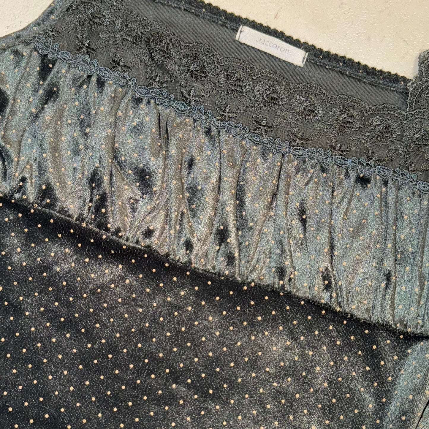 Green lace polka dots velvet tank