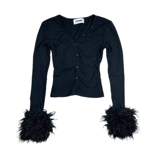 Black buttons cardigan with furry sleeve