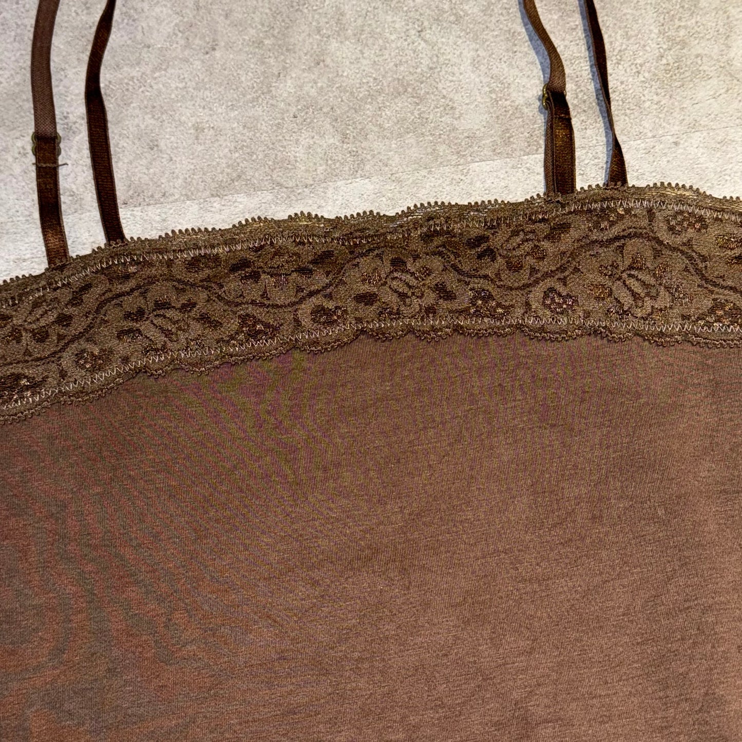 Brown lace trim tank
