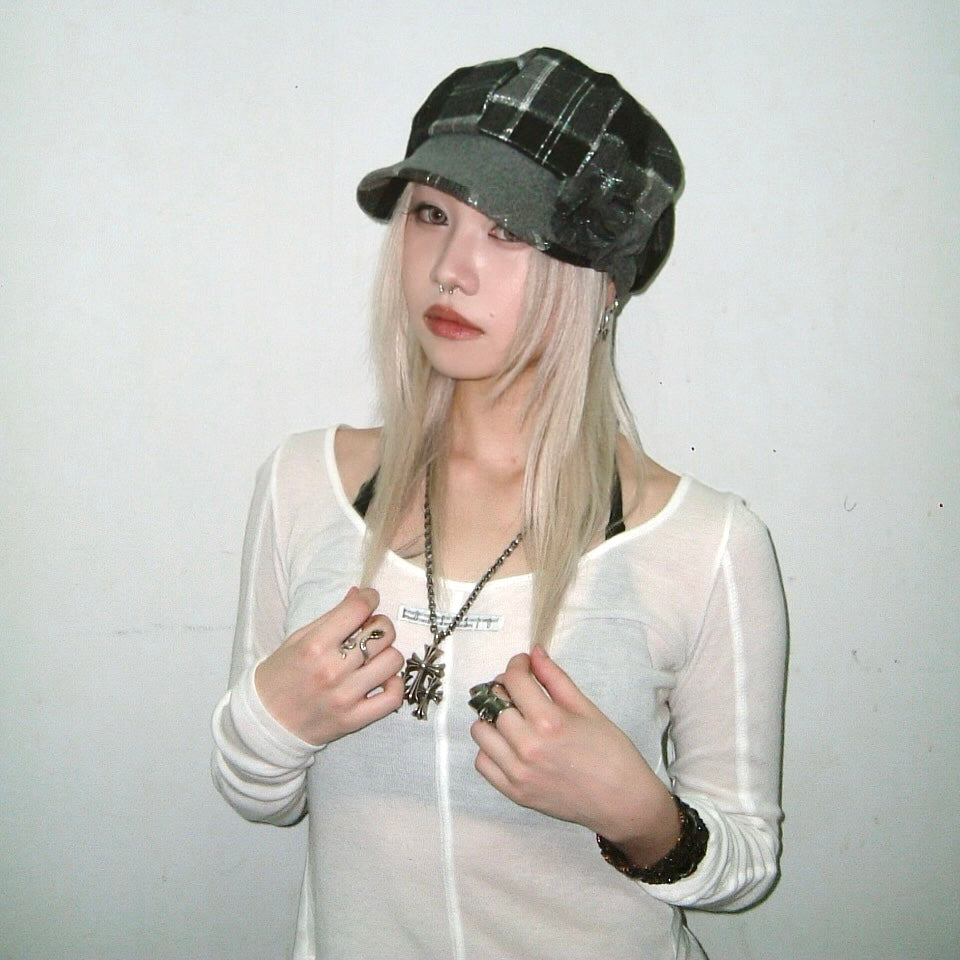 Grey checkered hat