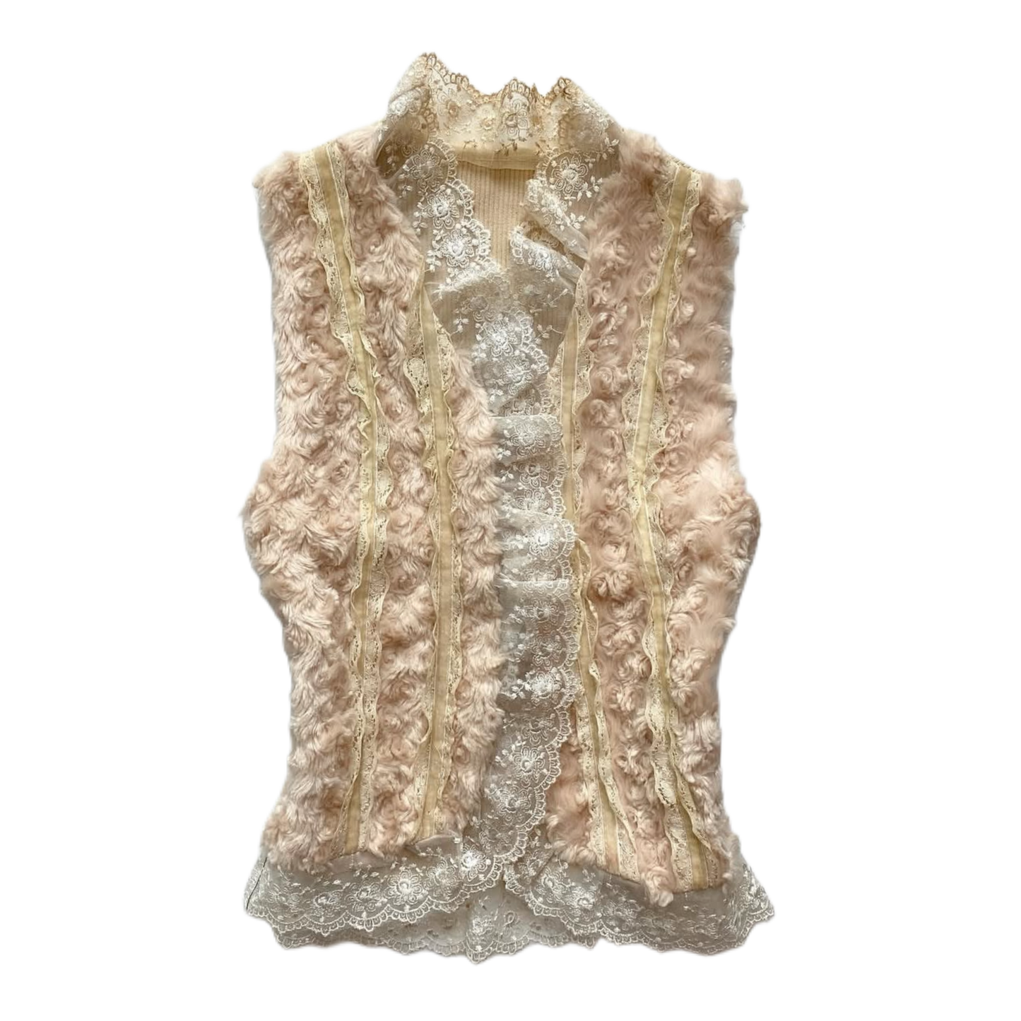 Beige furry lace vest