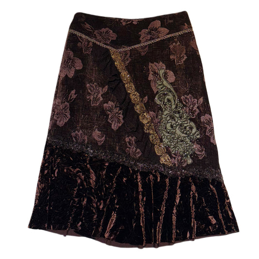 Brown velvet lace embroidered skirt