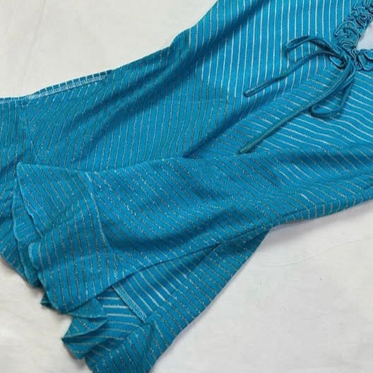 Ocean blue v-neck glittering ruffle top