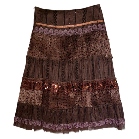 Brown suede lace layered skirt