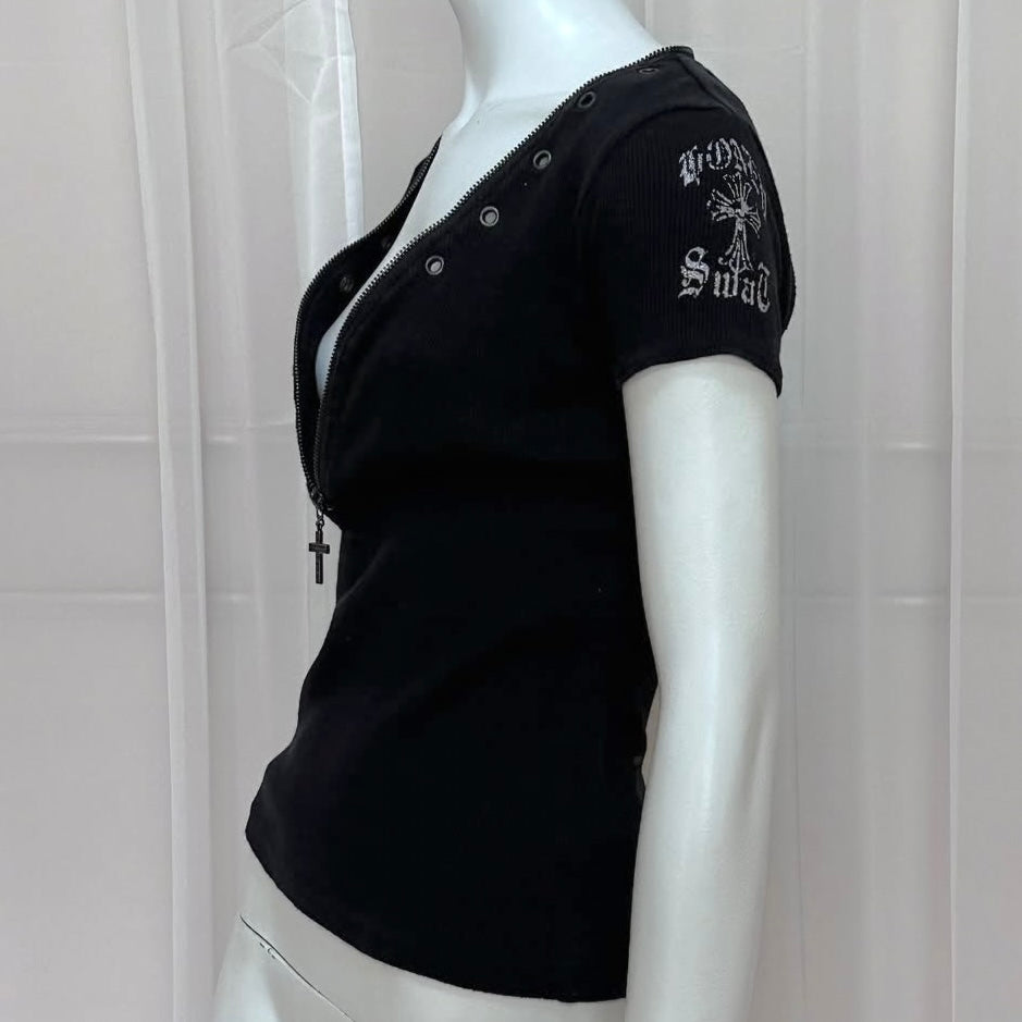 Distance Ballants cross zipper black top