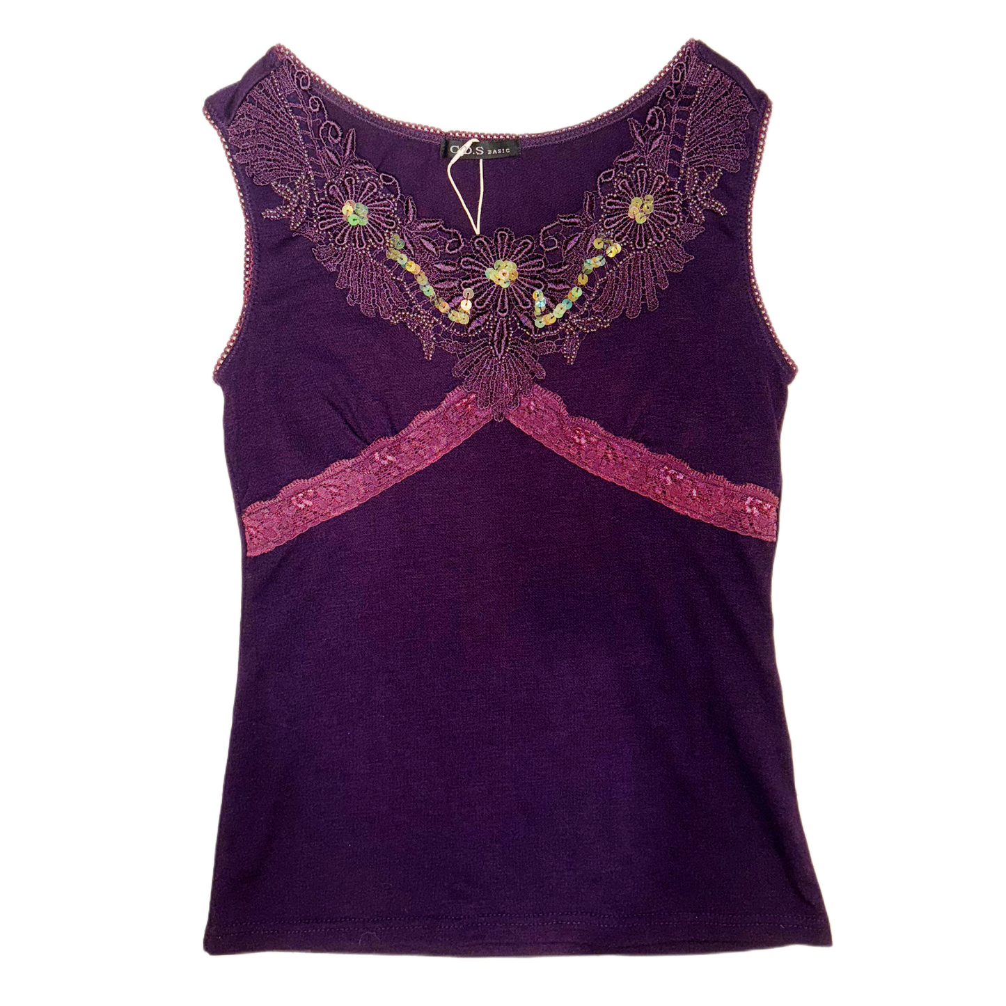 Purple embroidered lace top