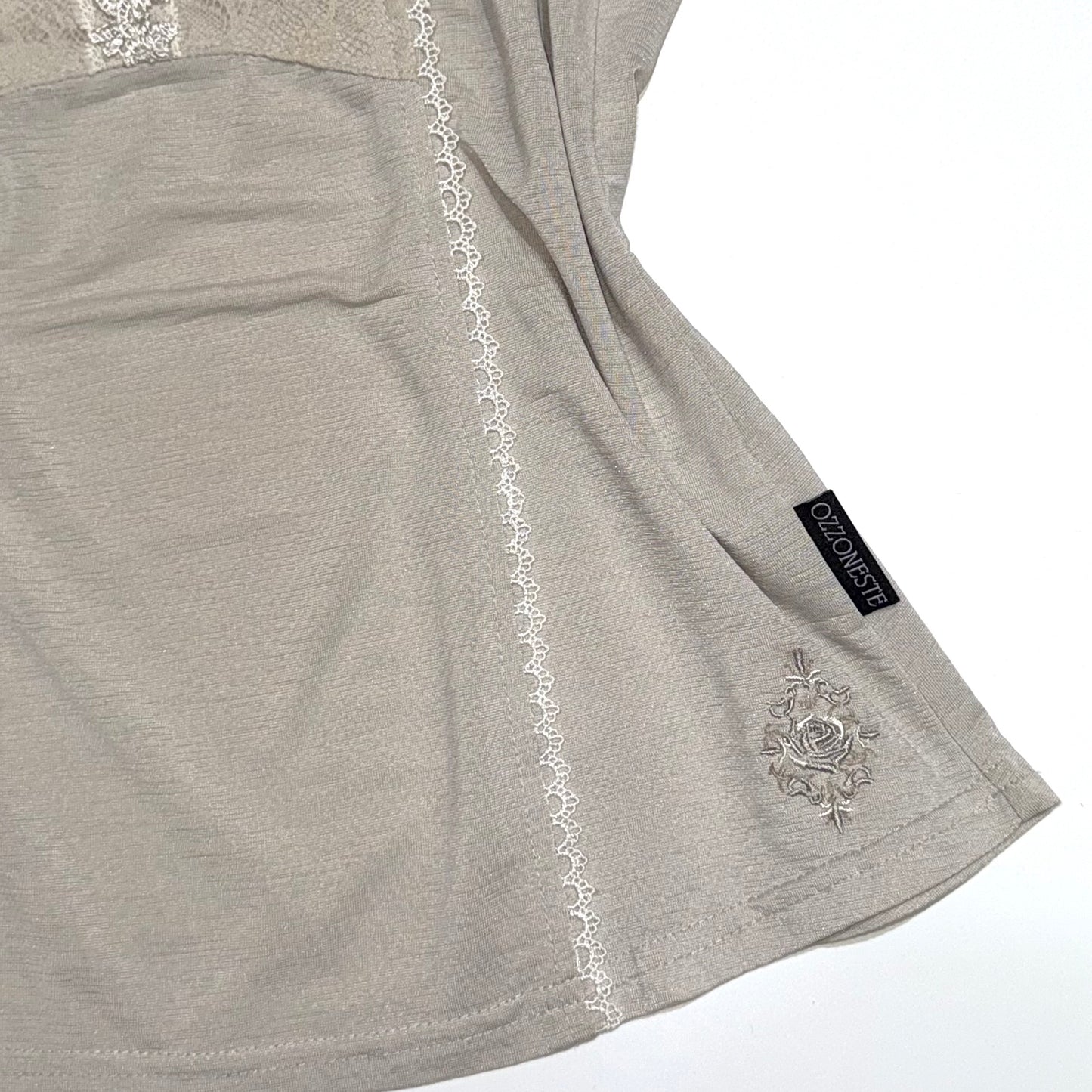 OzzOn beige mesh lace tank