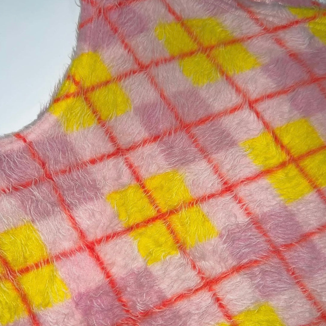 Pink yellow checkered furry top