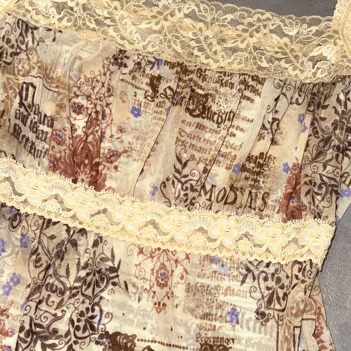 Brown beige floral mesh top