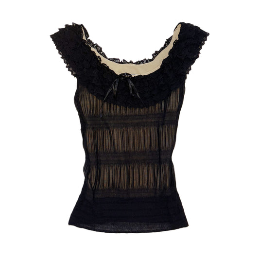 Black lace collar mesh top