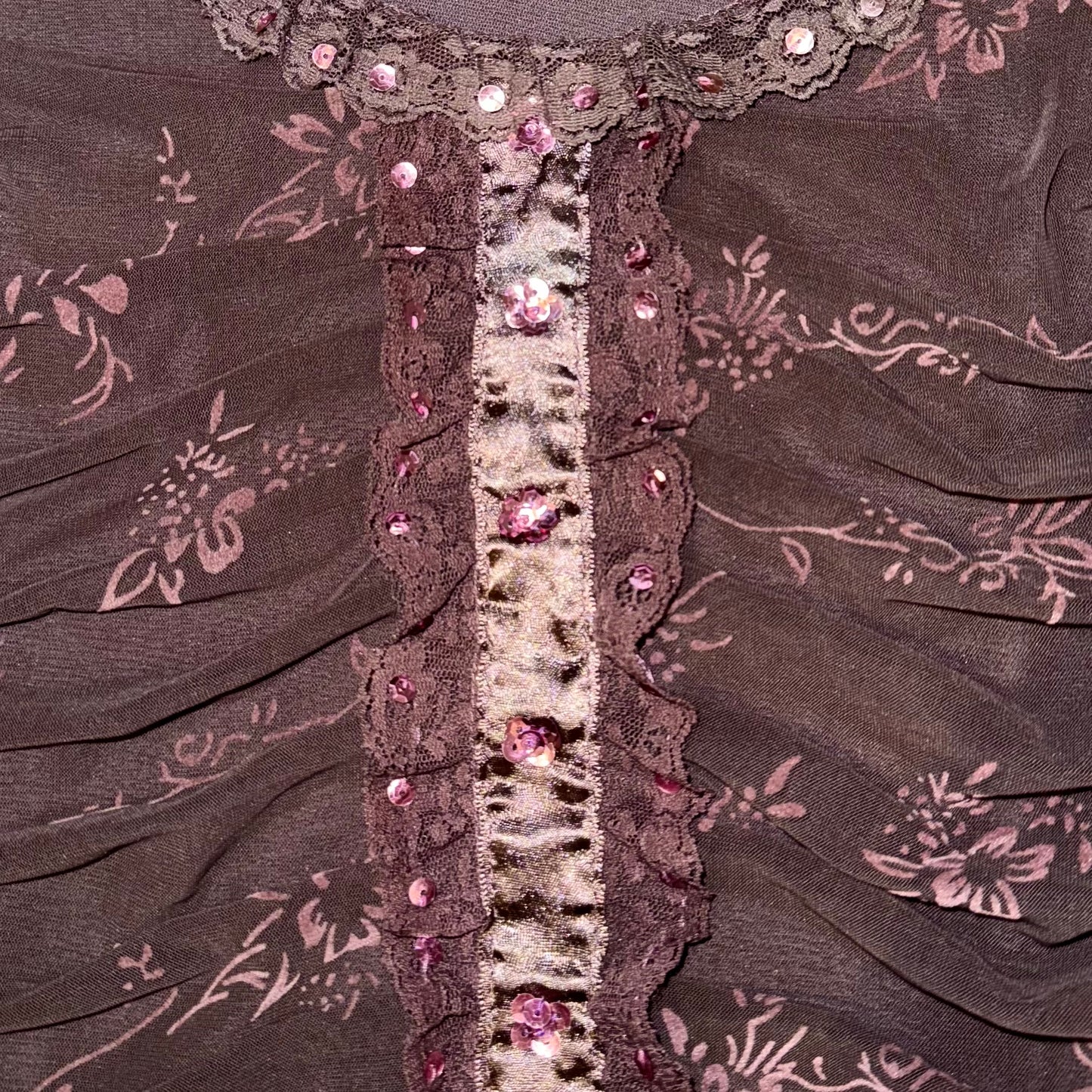 Floral lace trim mesh long sleeve