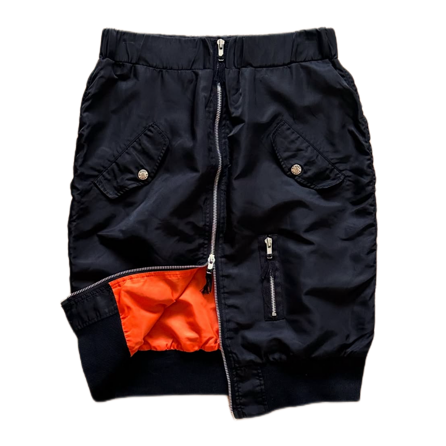 Stussy MA-1 front double zip black nylon skirt