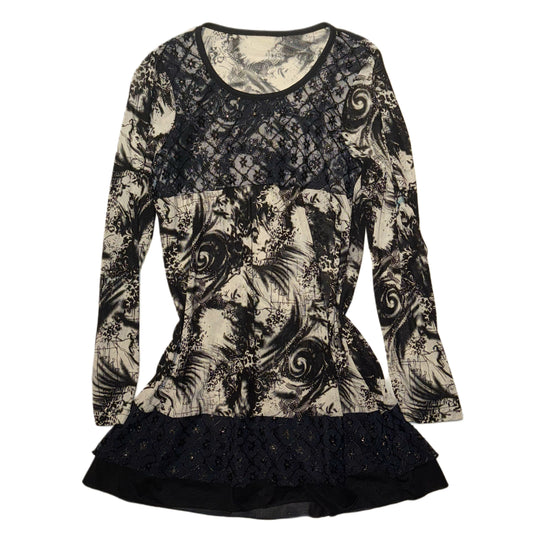 Black lace mesh layered top