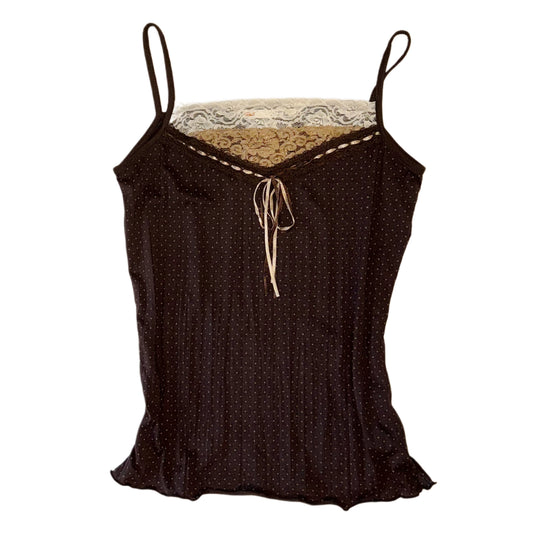 Brown polka dot lace tank