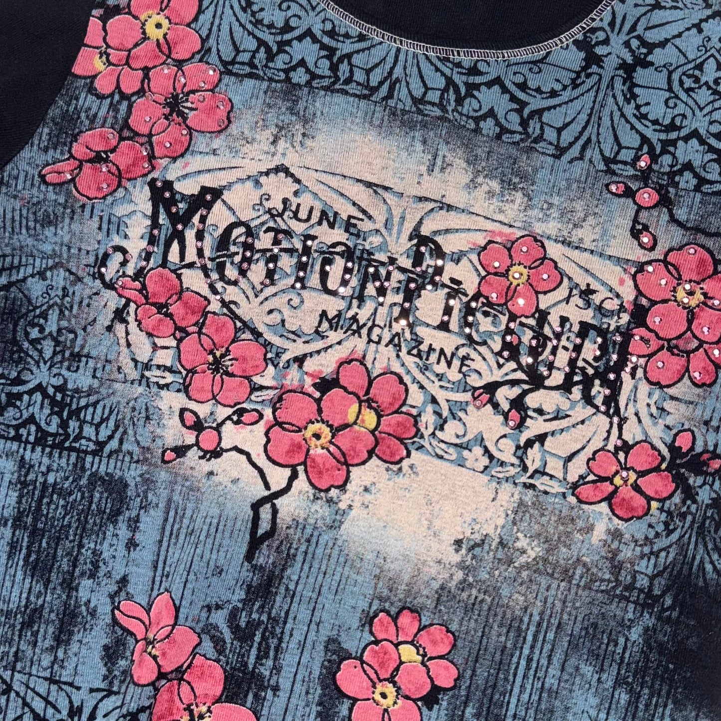 Skinny Minnie rhinestones floral graphic top