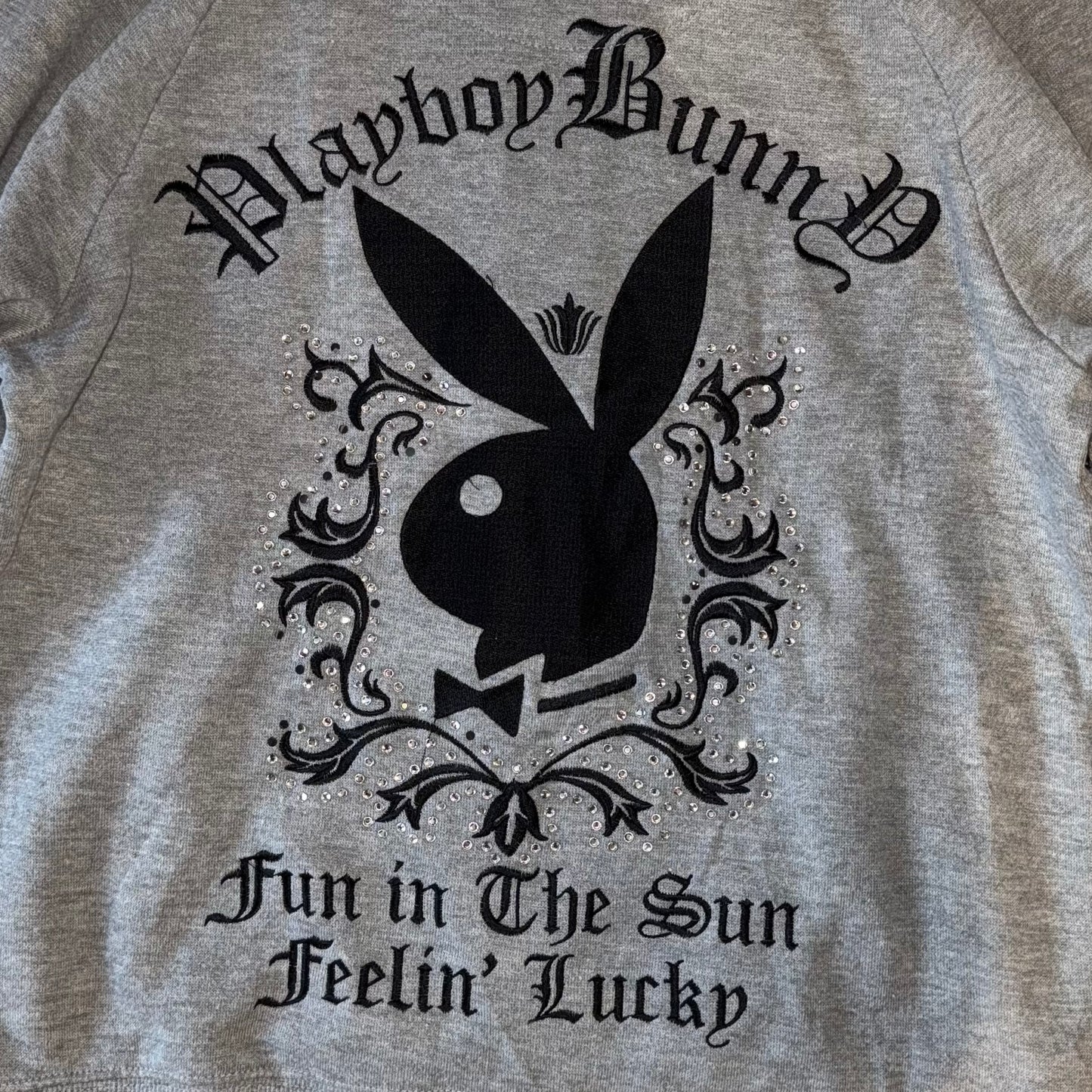 Playboy grey rhinestones zip up hoodie