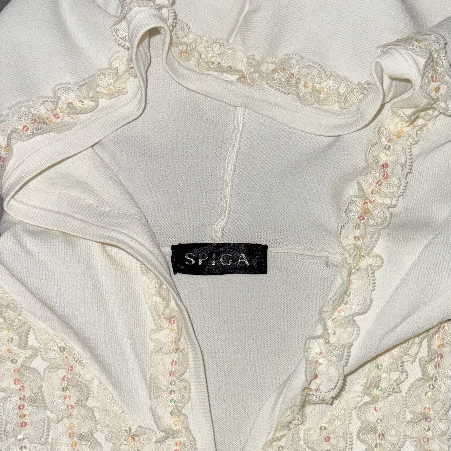 Beige lace double zip top