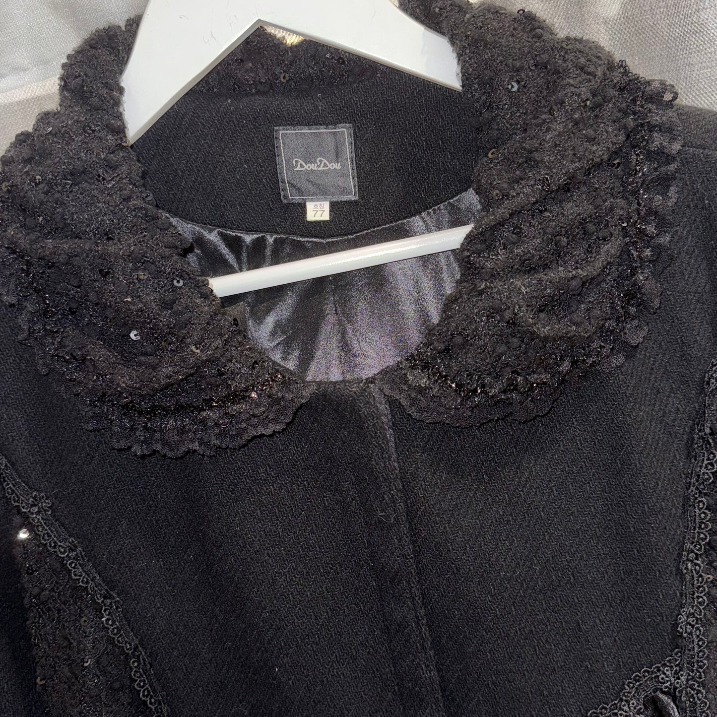 Black lace embroidered long coat