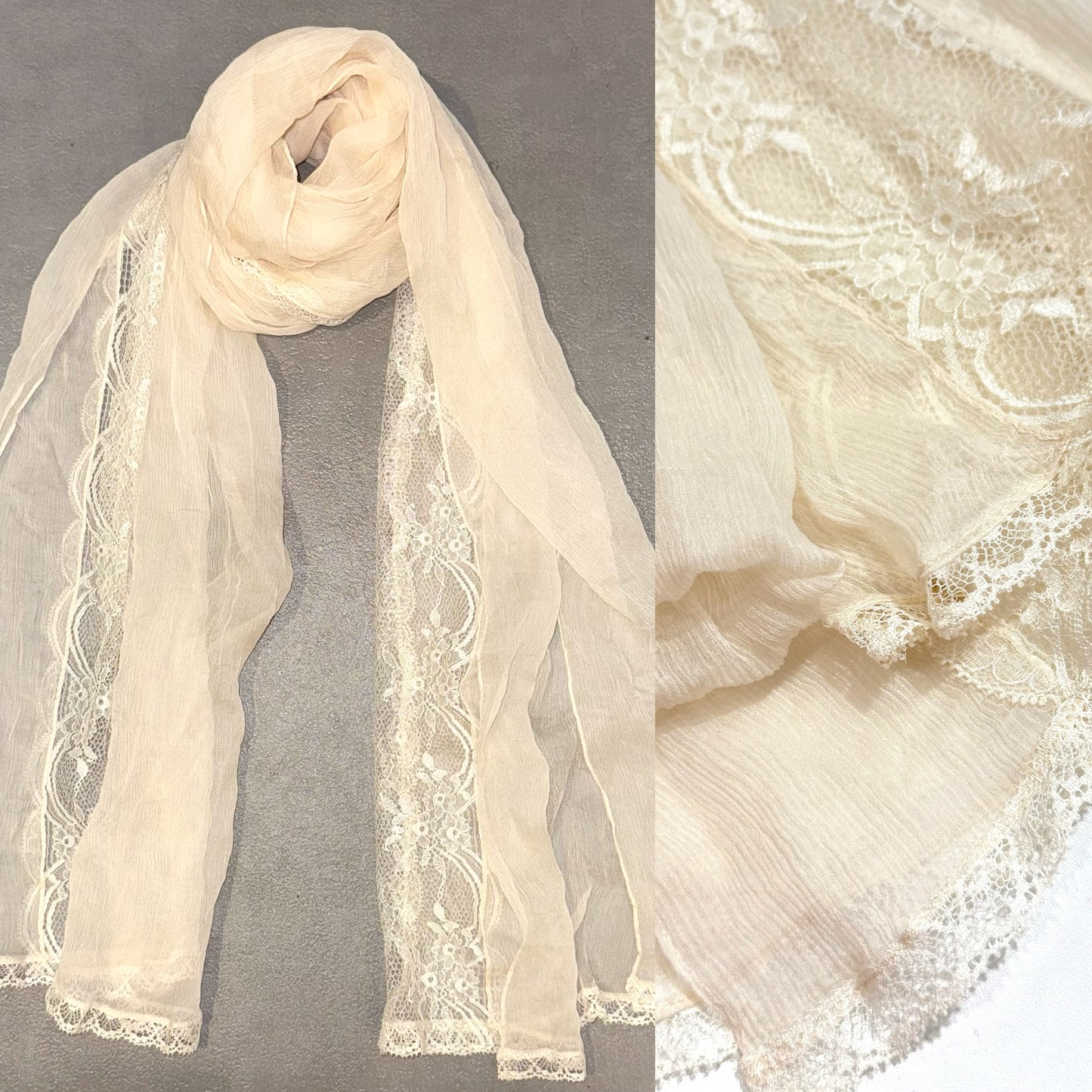 Ivory lace mesh scarf
