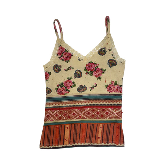 Rose print geometric pattern embroidered cami