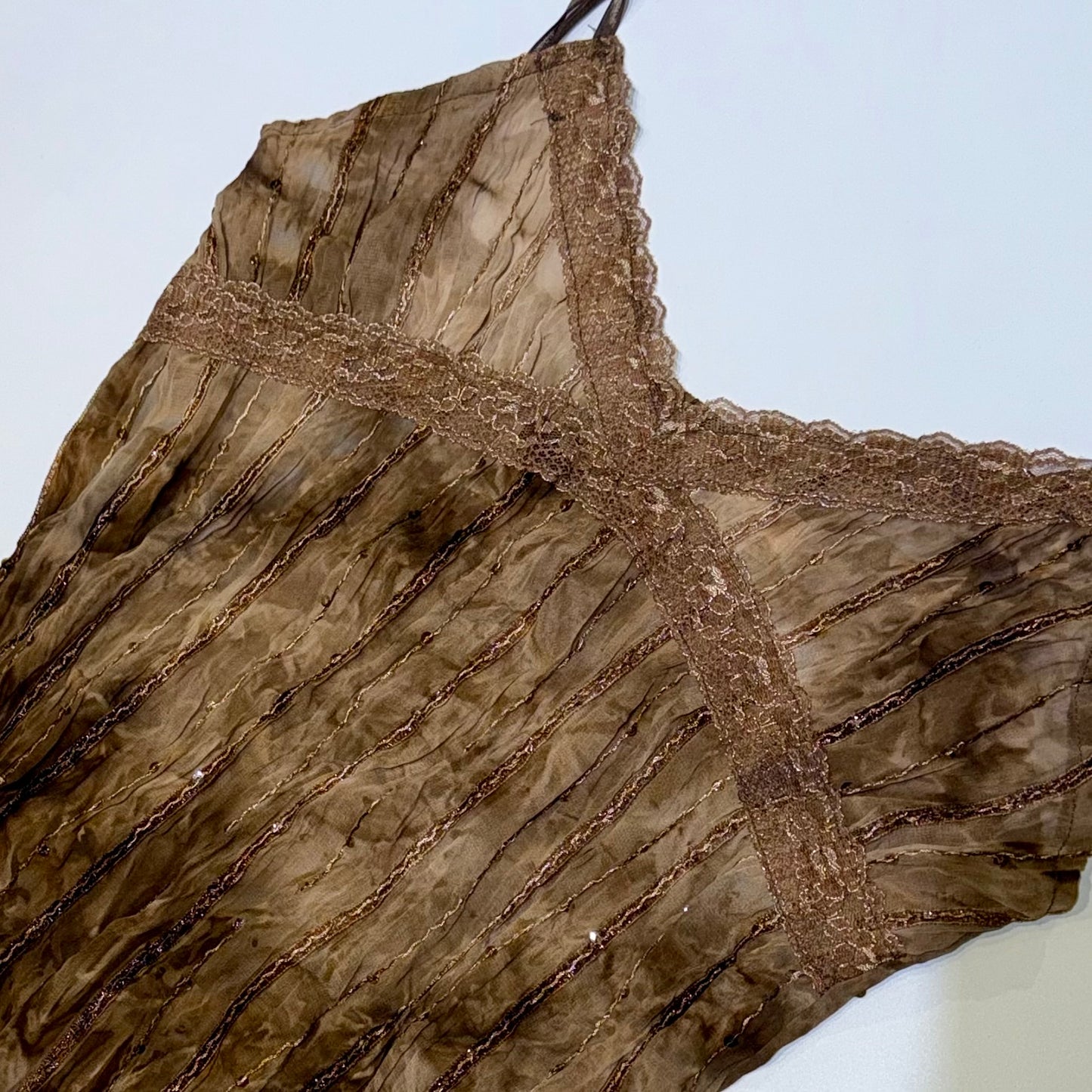 Brown tie dye embroidered tank