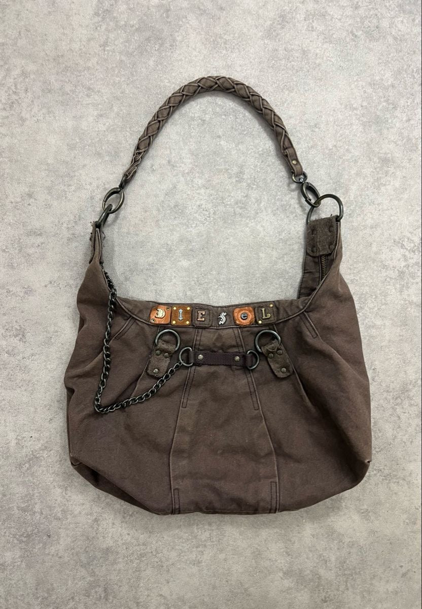 Diesel brown denim shoulder bag