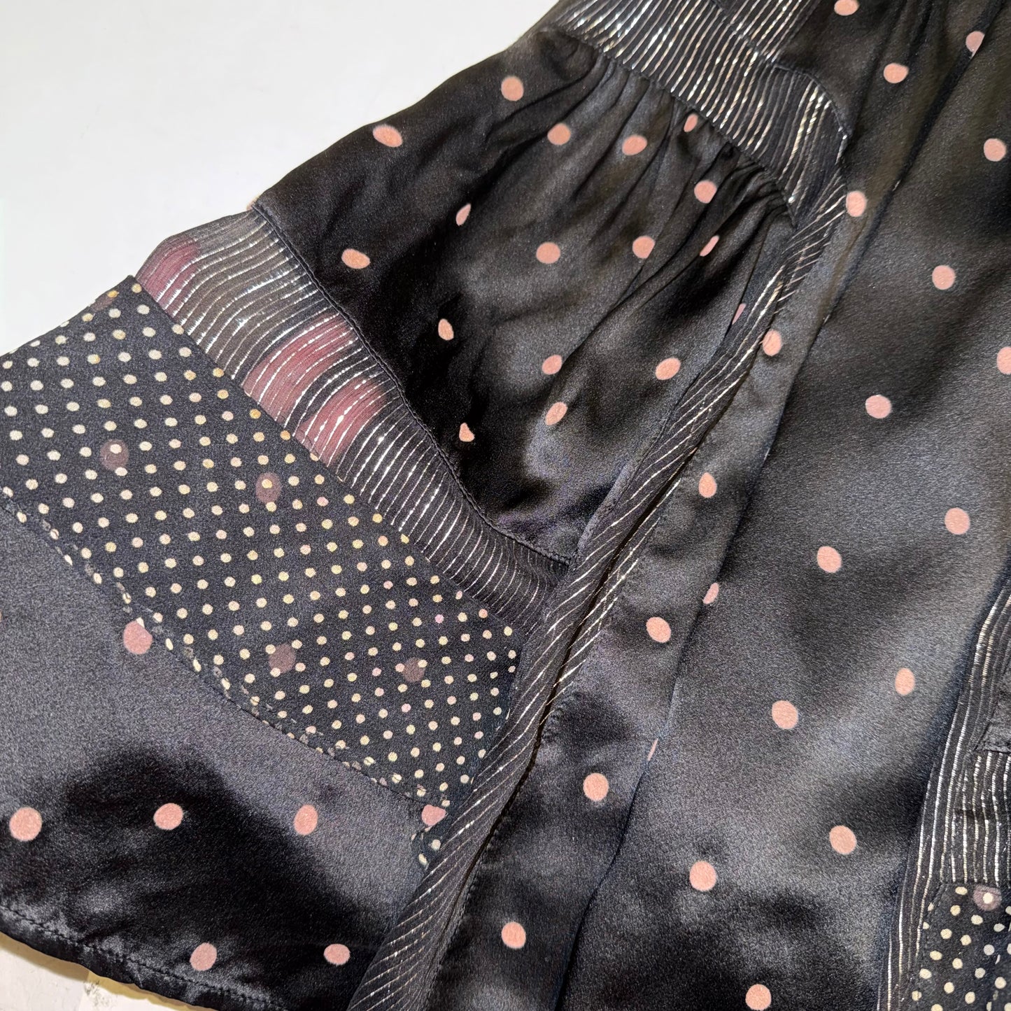 Polka dot patchwork silk skirt