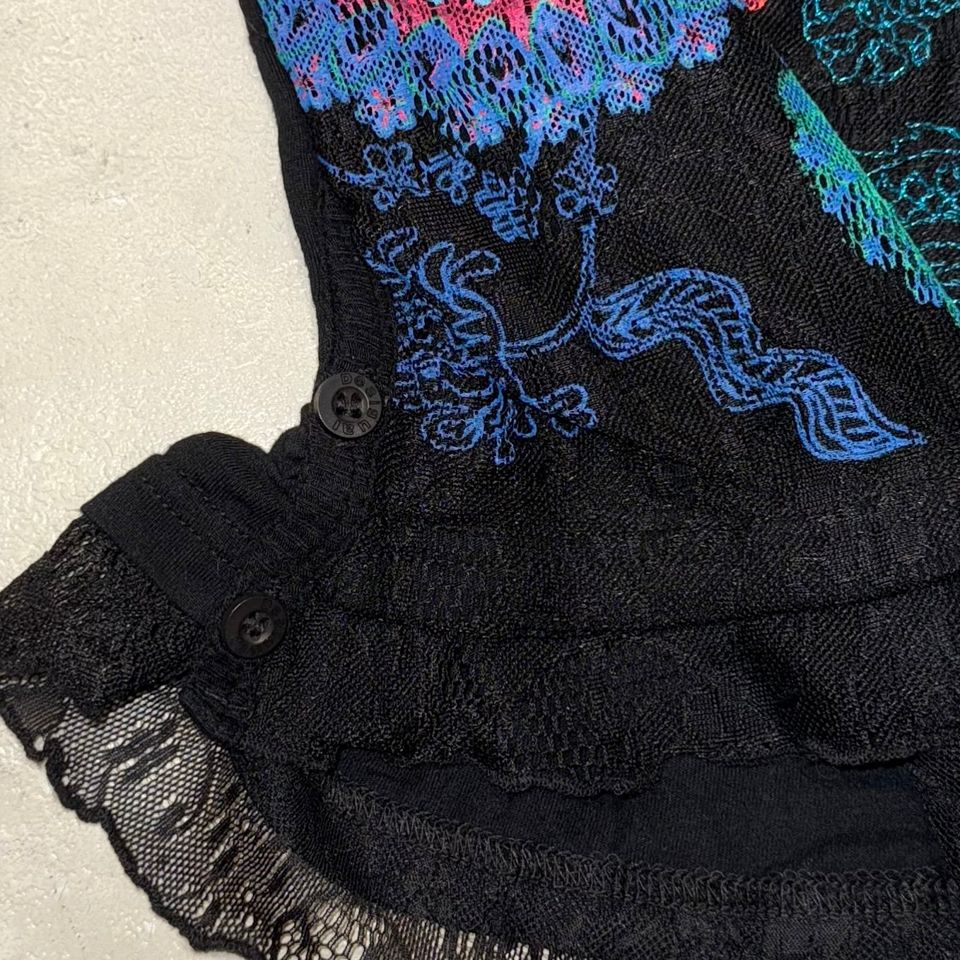 Desigual floral dragon lace embroidered top