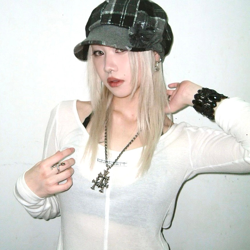 Grey checkered hat