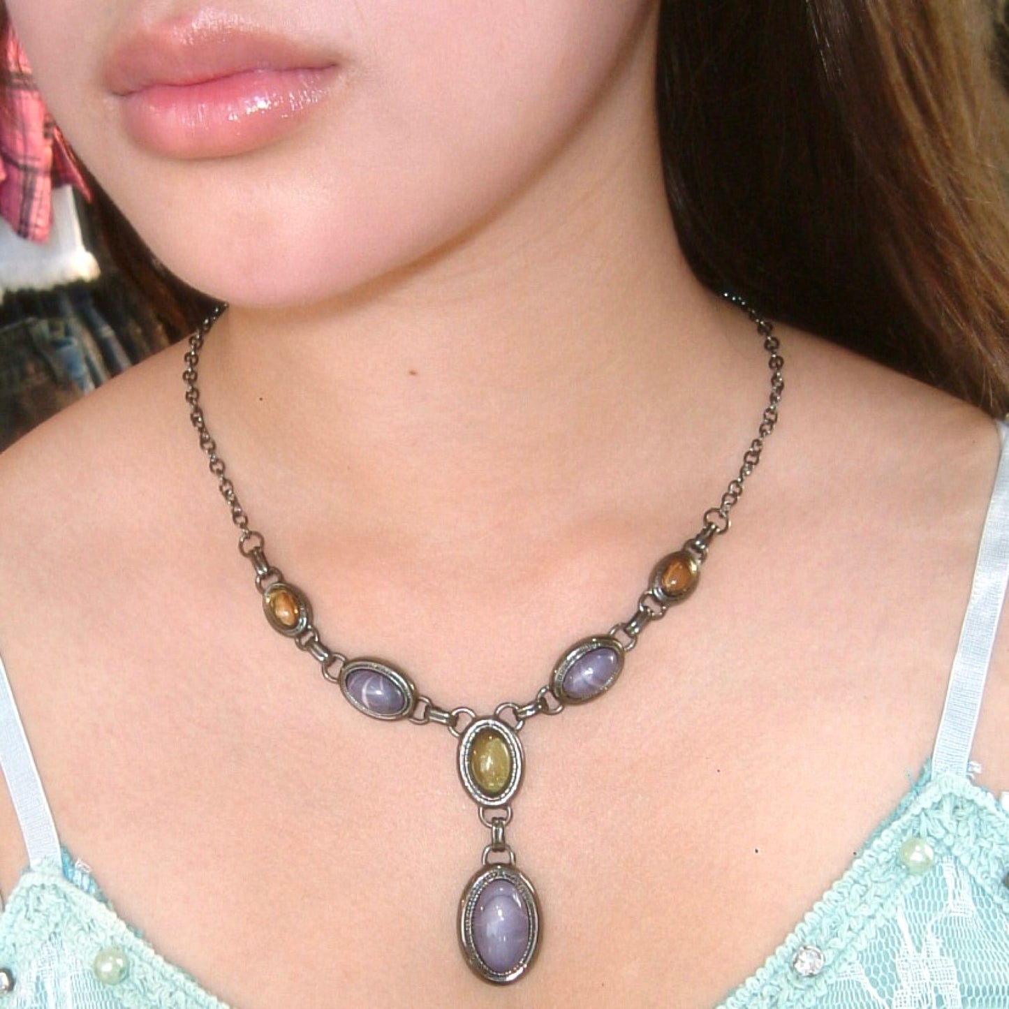 Stone necklace earrings set
