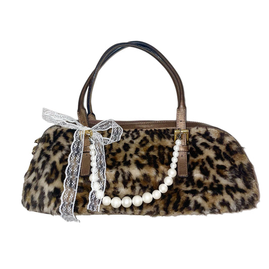 Pinky&Dianne Leopard print furry bag with pearls and lace charm