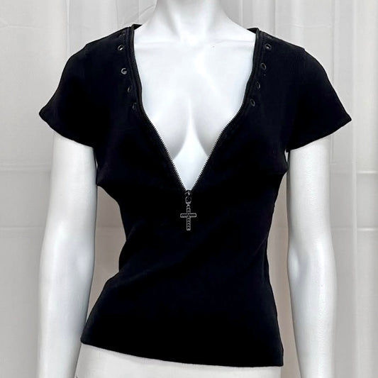 Distance Ballants cross zipper black top