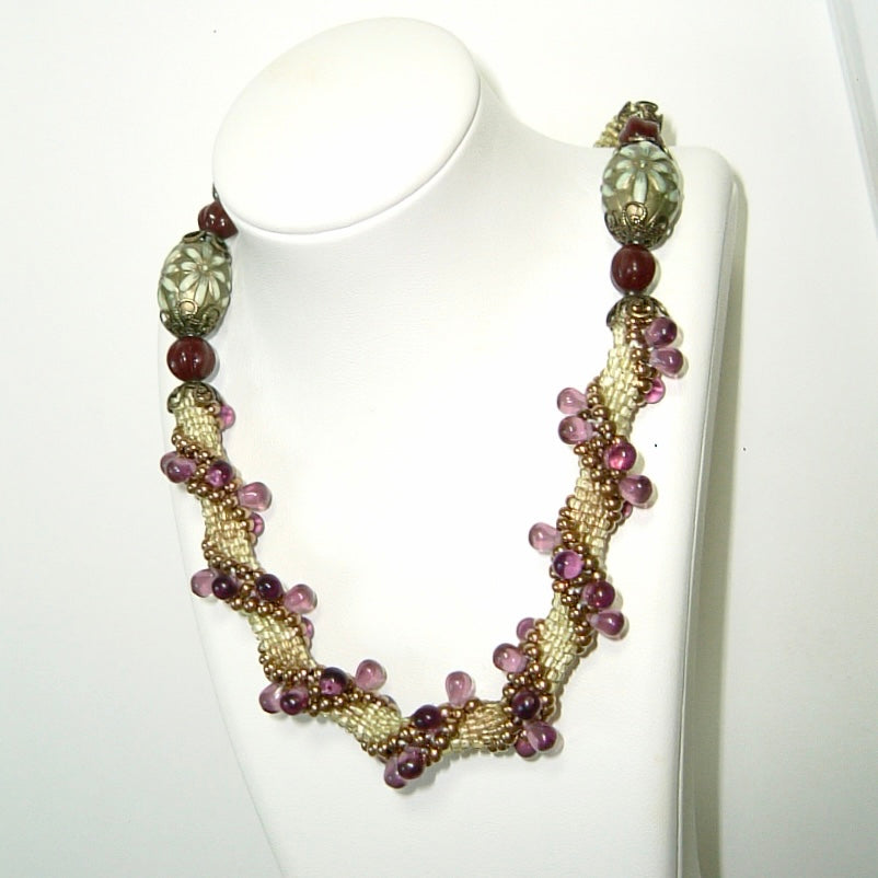 Green purple bead necklace